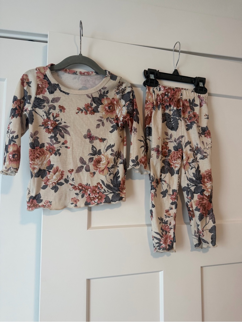 Kids Floral Cream and Pink Pajama Set